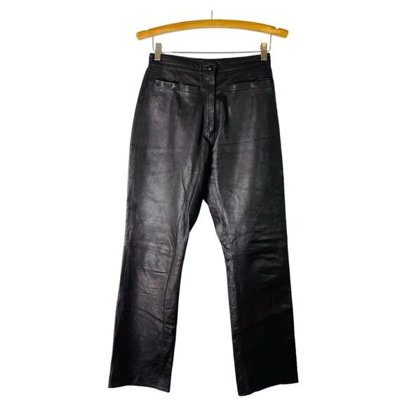 Vintage brown leather high waisted straight leg Italian pants small